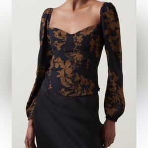 Reformation Black Sweetheart Floral Puff-Sleeve Blouse Size 10